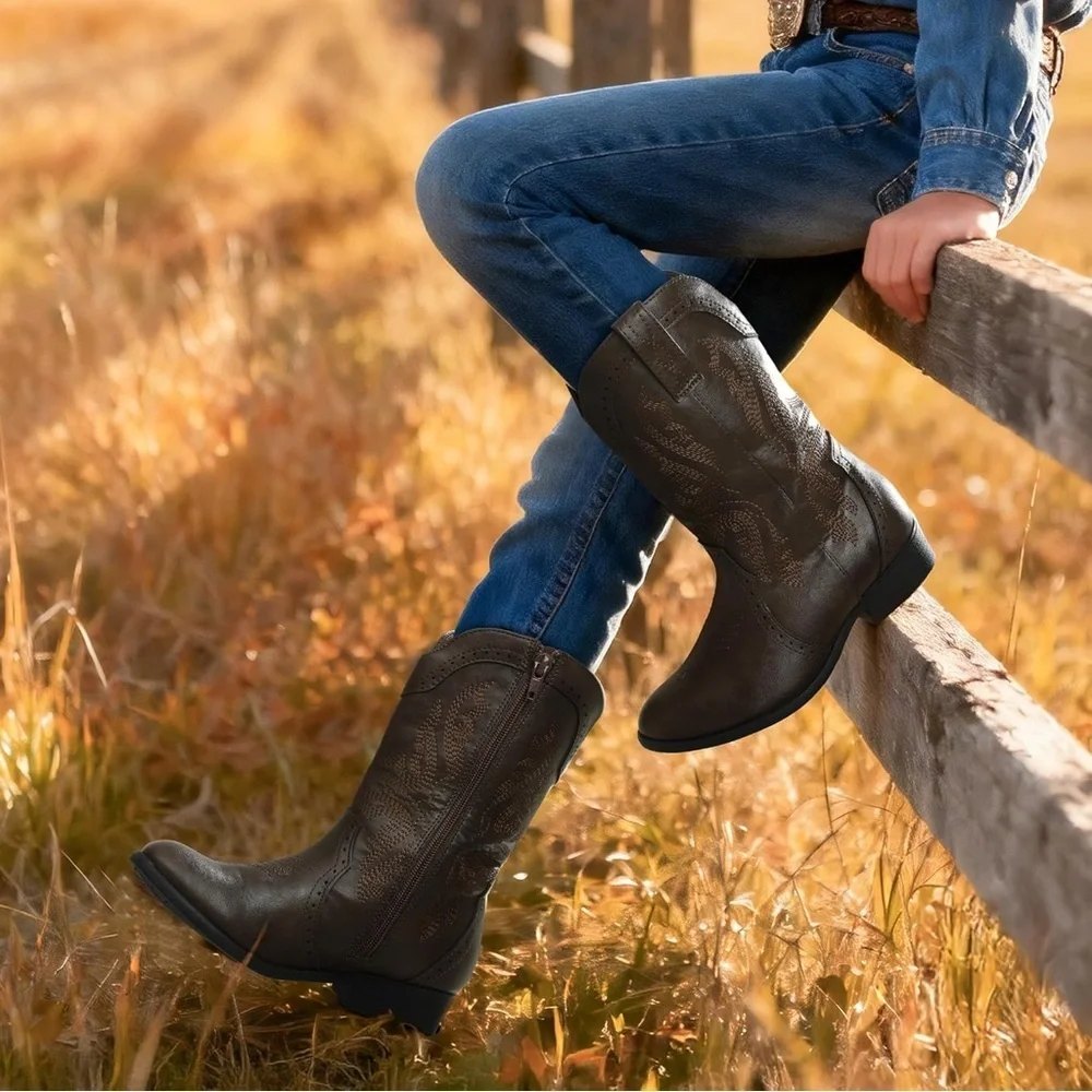 Dream Pairs Brown Kids Cowboy Boots